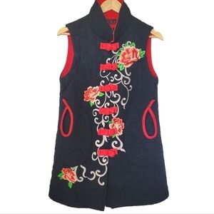 Embroidered Button Front Vest